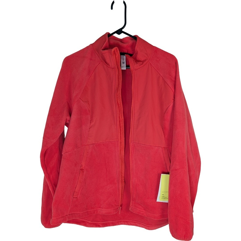 All in Motion Polartec Fleece Jacket Womens XXL Coral Red Full Zip Nylon Overlay - Picture 12 of 16